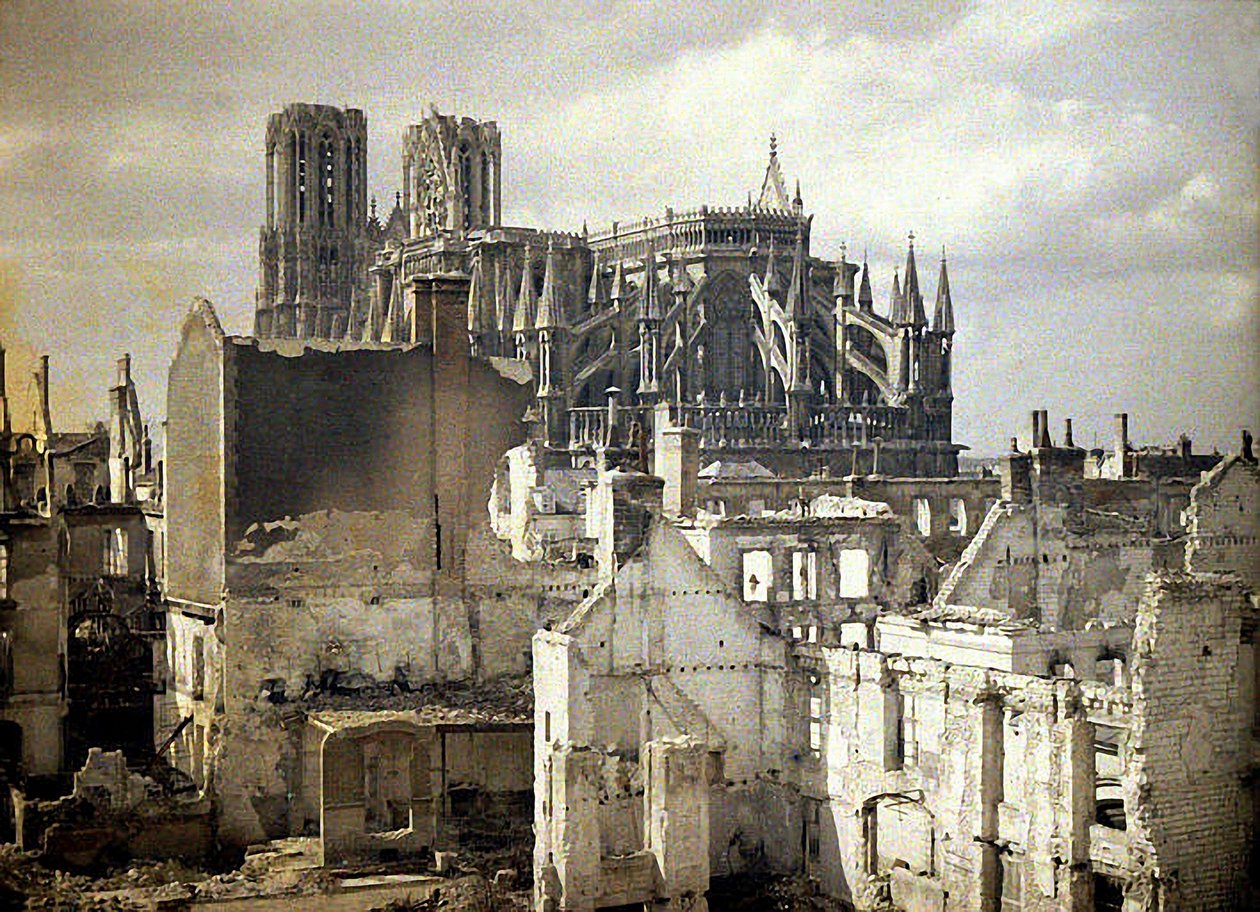 Cathedrale Notre-Dame de Reims, Marne, Frankrike, 1917 (autokrom) av Fernand Cuville