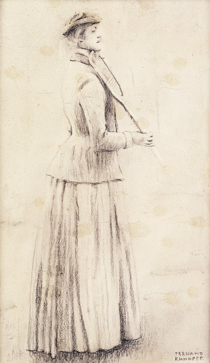 En tennisspiller; Studie for "Memories"; En tennisspiller; eller Du Lawn Tennis; Studie for "Memories" Tennisspeelster; Studie for "Memories", ca.1887 av Fernand Khnopff