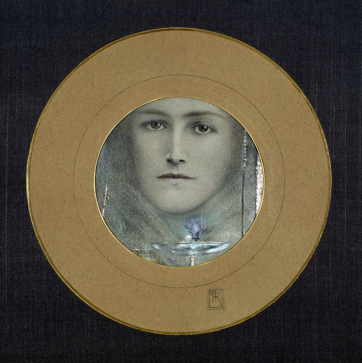Brune øyne og en blå blomst, ca. 1905 (pastell og gouache på papir) av Fernand Khnopff