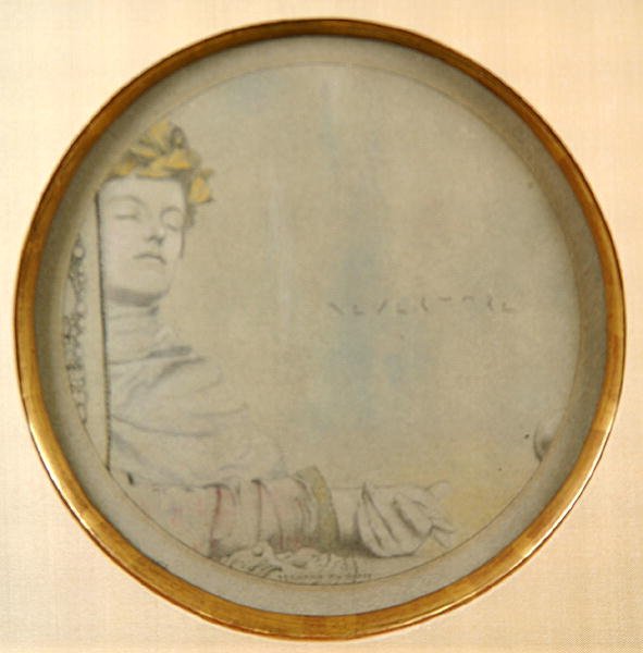 Dreamer, ca. 1900 (blyant og farget kritt på grått papir) av Fernand Khnopff