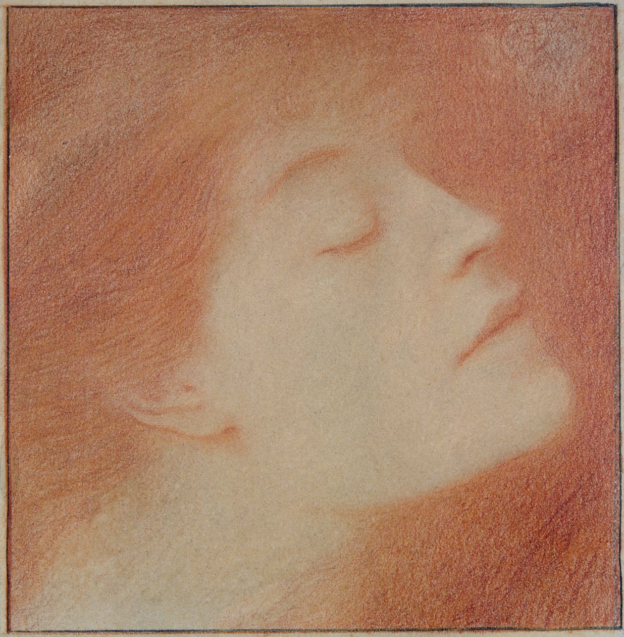 Head of a Woman, 1892 (kritt på papir) av Fernand Khnopff