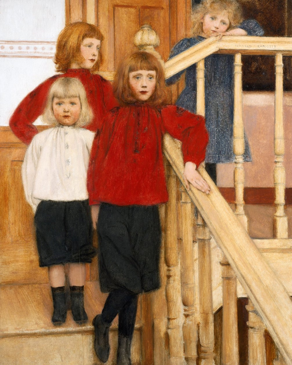 ""Mr. Neves barn"" Fire barn på en trapp Maleri av Fernand Khnopff (1858-1921) 1893 Privat samling av Fernand Khnopff