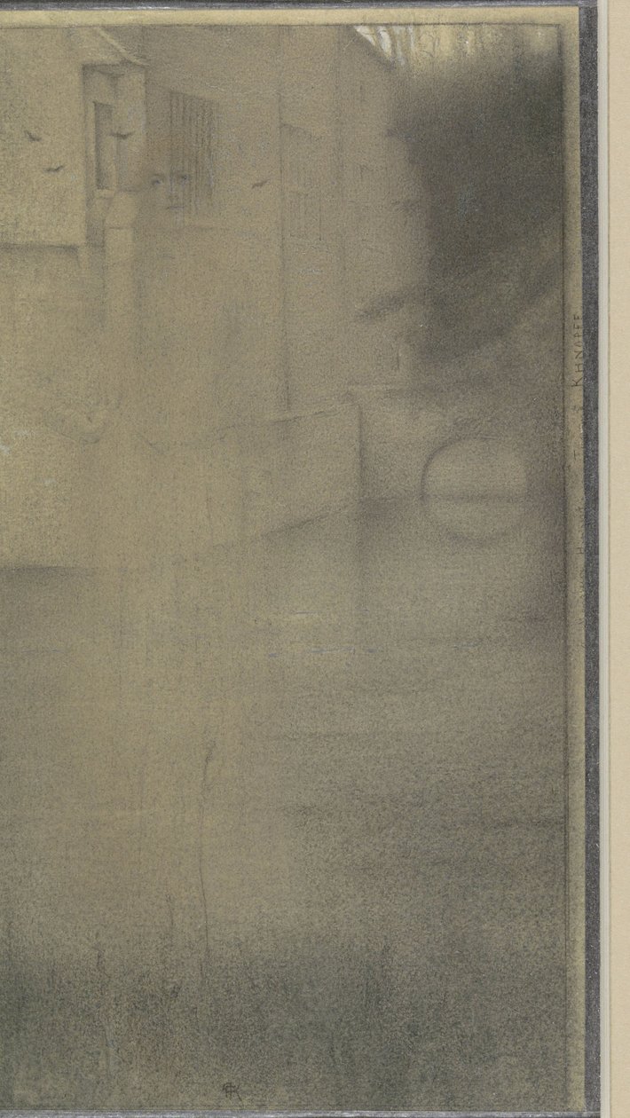 Skygge av en kvinne foran et hus omgitt av vann av Fernand Khnopff