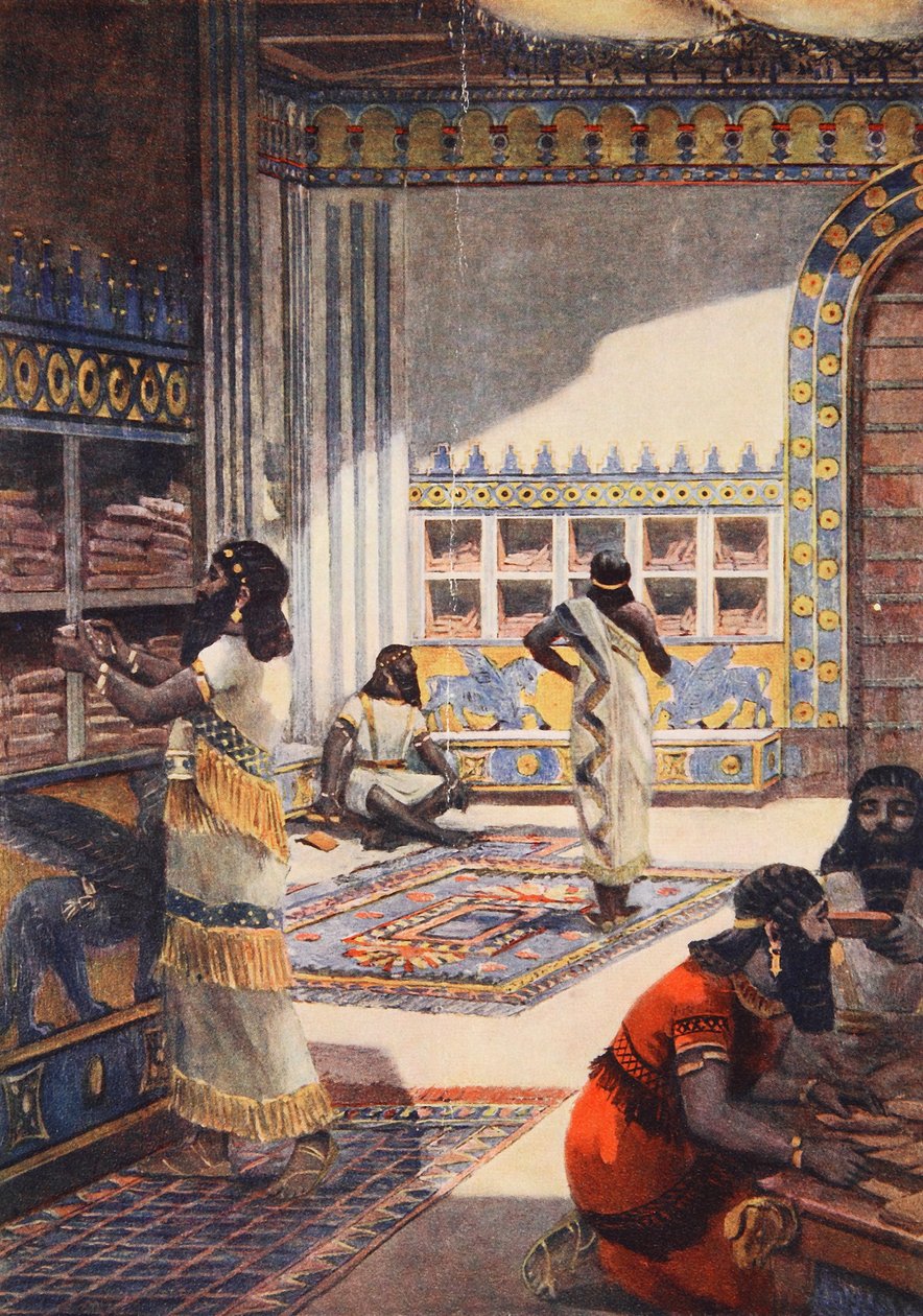 The Famous Library of King Ashur-Bani-Pal, i Nineveh, illustrasjon fra 