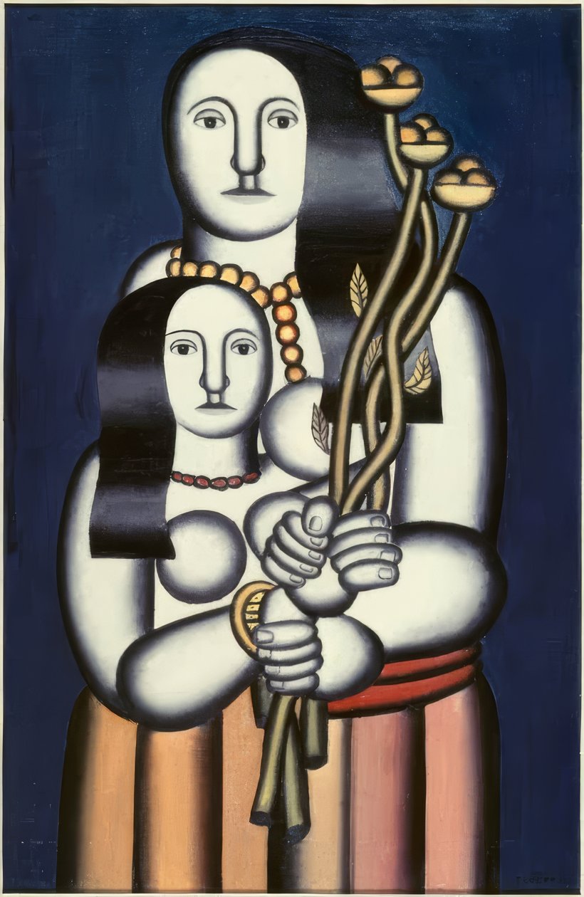 To kvinner på en blå bakgrunn av Fernand Leger