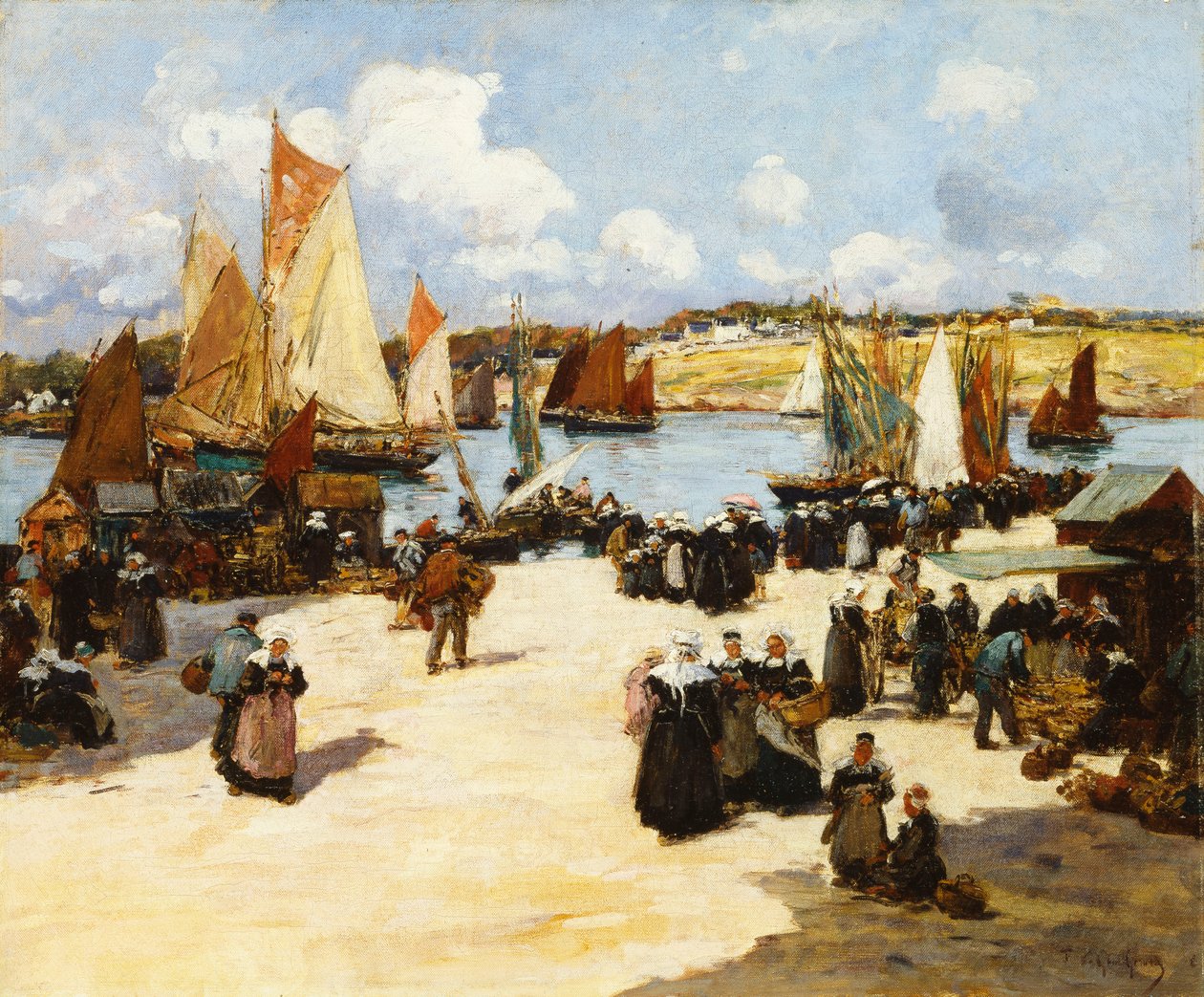 En travel havnescene, av Fernand Legout Gerard