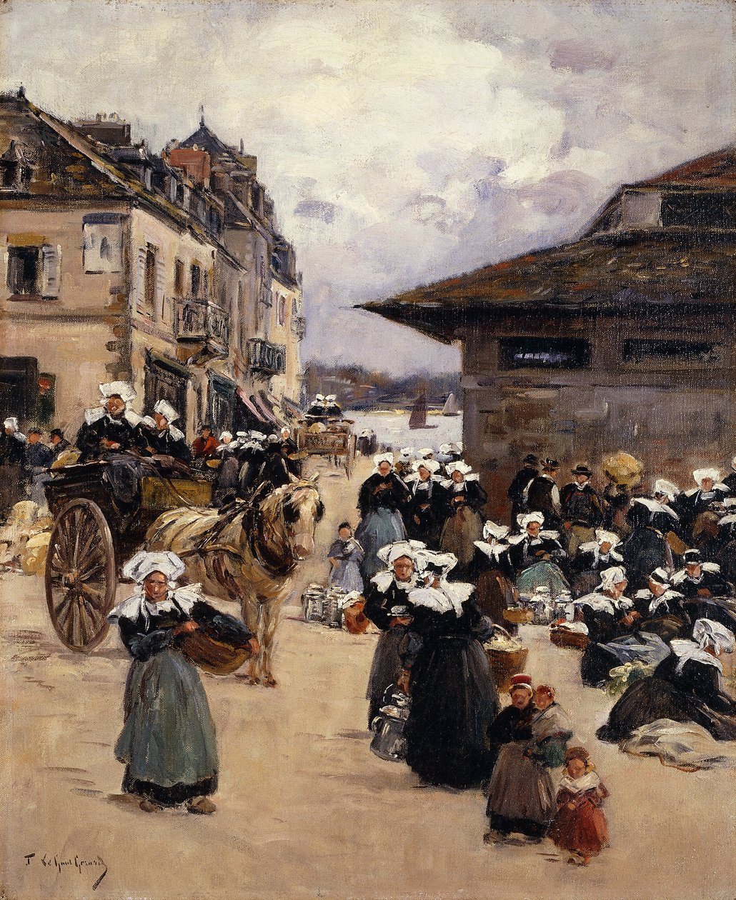 Hjørnemarked i Concarneau; Corner of Marches i Concarneau, av Fernand Legout Gerard