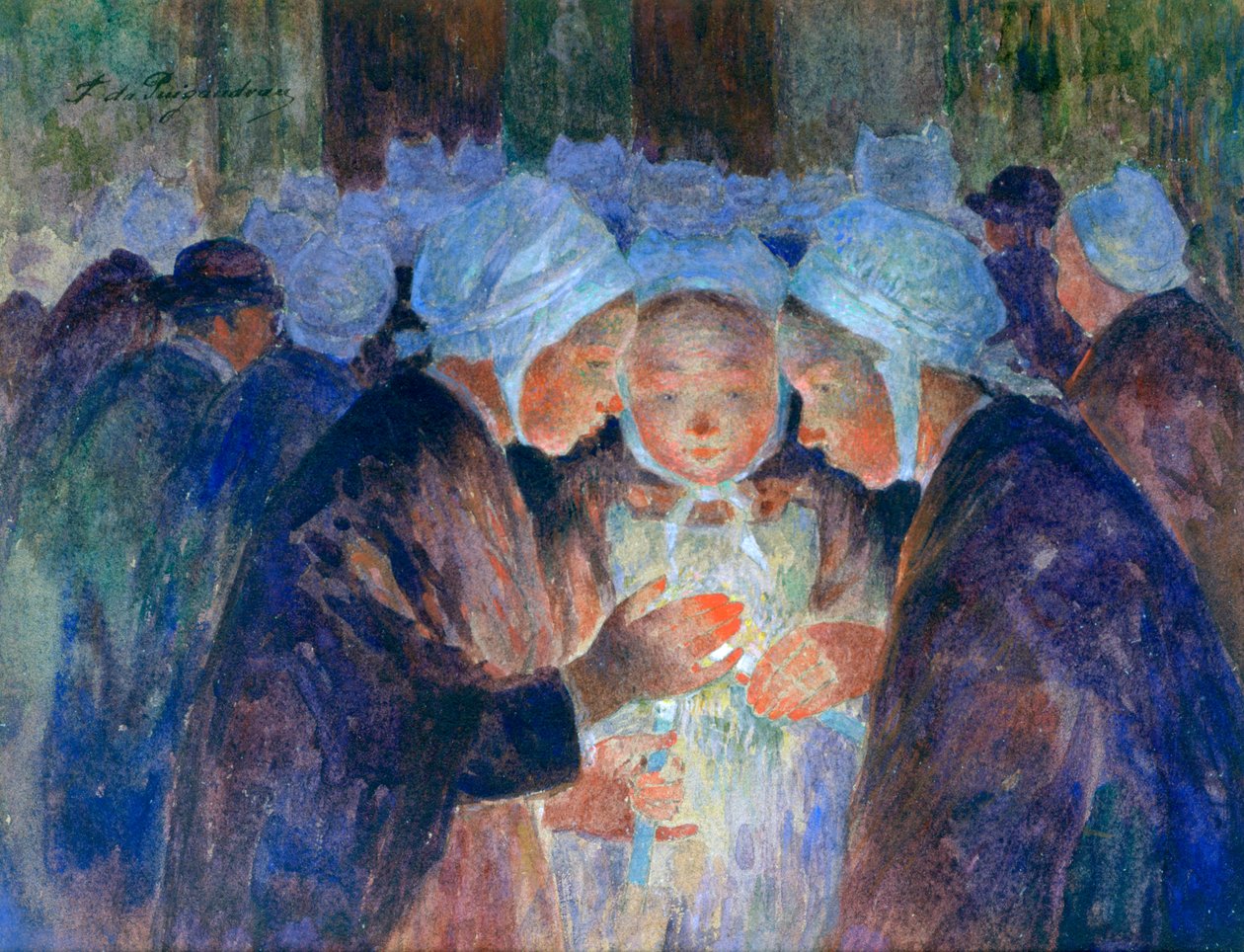 Unge mennesker fra Breton før en prosesjon, c1884-1930 av Fernand Loyen du Puigaudeau