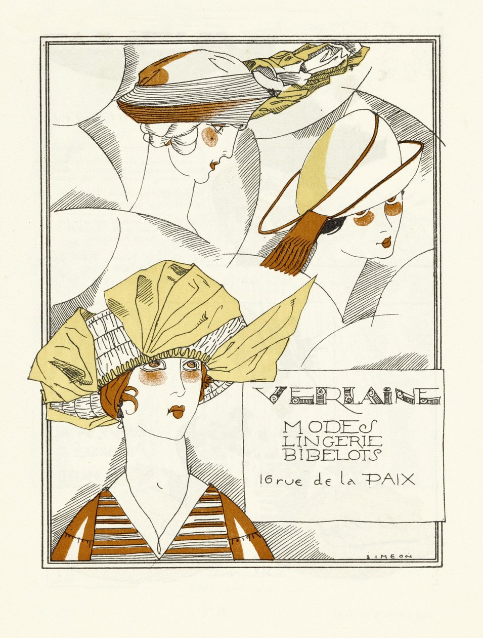 Annonse for Verlaine, Modes, Undertøy, Bibelots, pub. 1914 (stensiltrykk) av Fernand Siméon