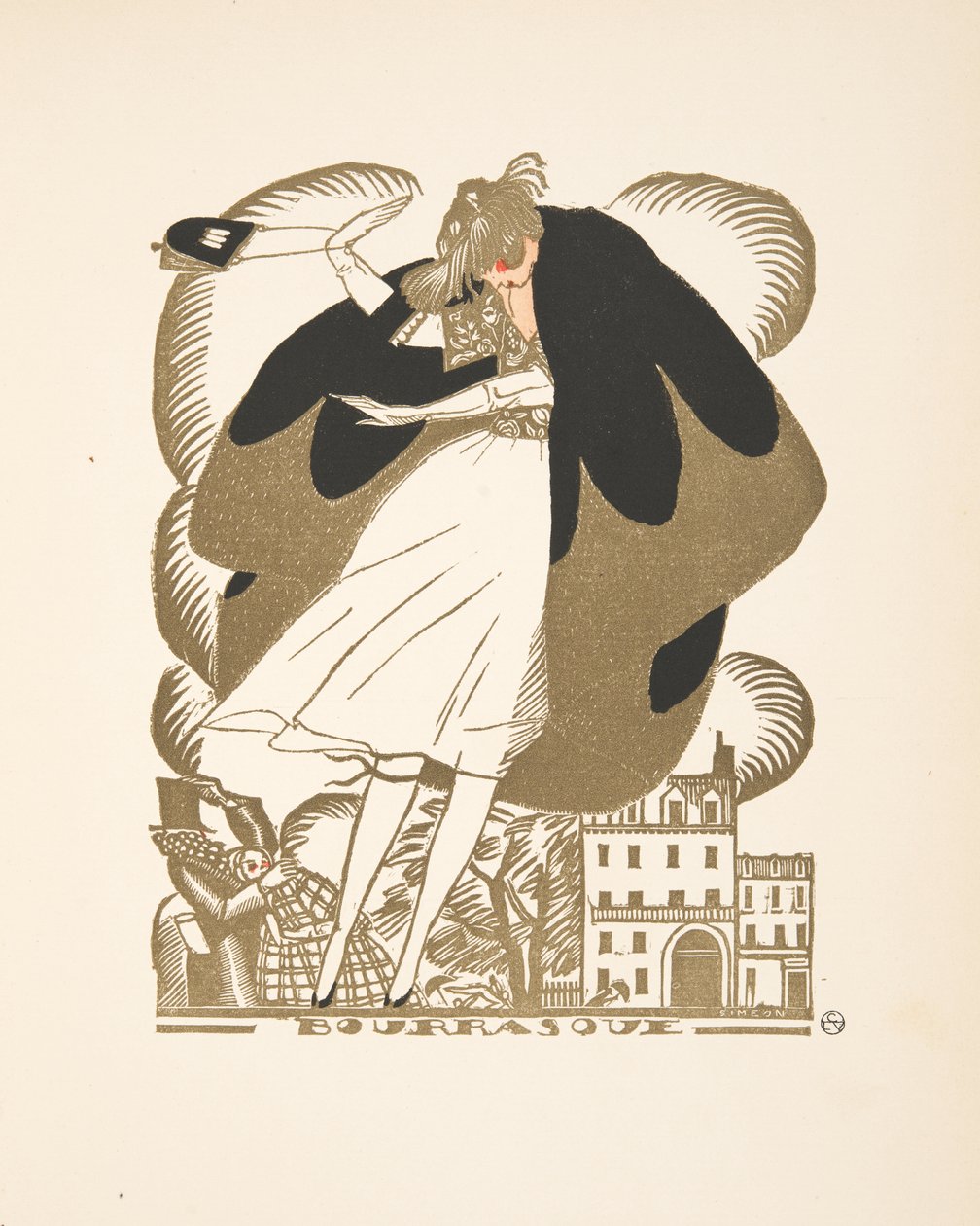 Bourrasque, fra en samling av moteplater, 1920 (pochoir-trykk) av Fernand Siméon