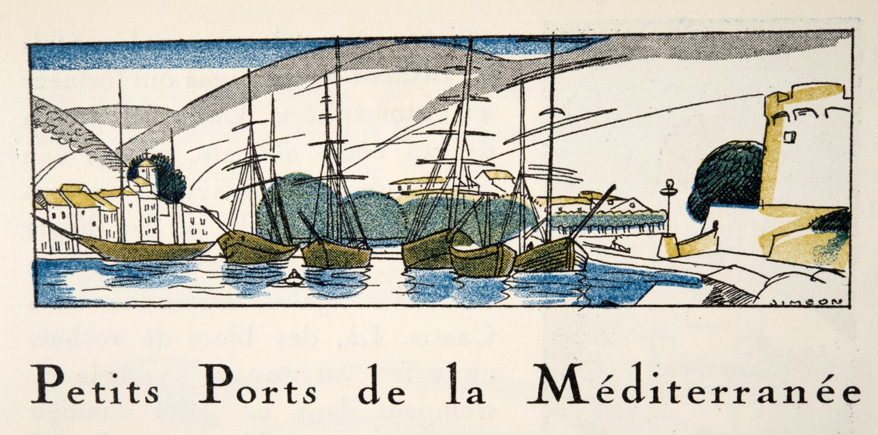 Middelhavshavn fra Gazette de Bon Ton, pub. 1920 (stensiltrykk) av Fernand Siméon
