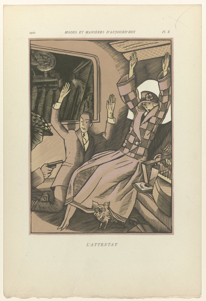Dagens moter og manerer, 1922, Pl. 10: The Attack av Fernand Siméon
