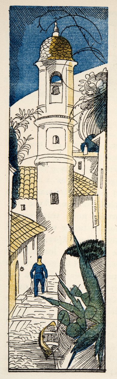 Gate i Antibes fra Gazette de Bon Ton, pub. 1920 (stensiltrykk) av Fernand Siméon