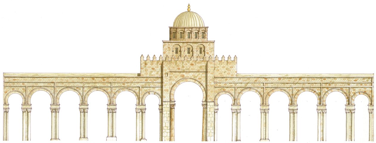 Moskeen i Uqba. Kairouan, Tunisia. Hovedfasade av Fernando Aznar Cenamor