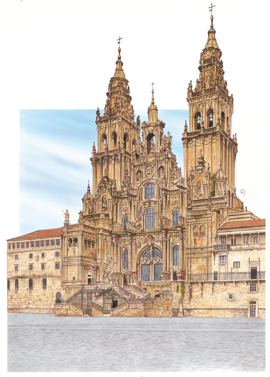 Santiago de Compostela. Vestlig fasade. Spania av Fernando Aznar Cenamor