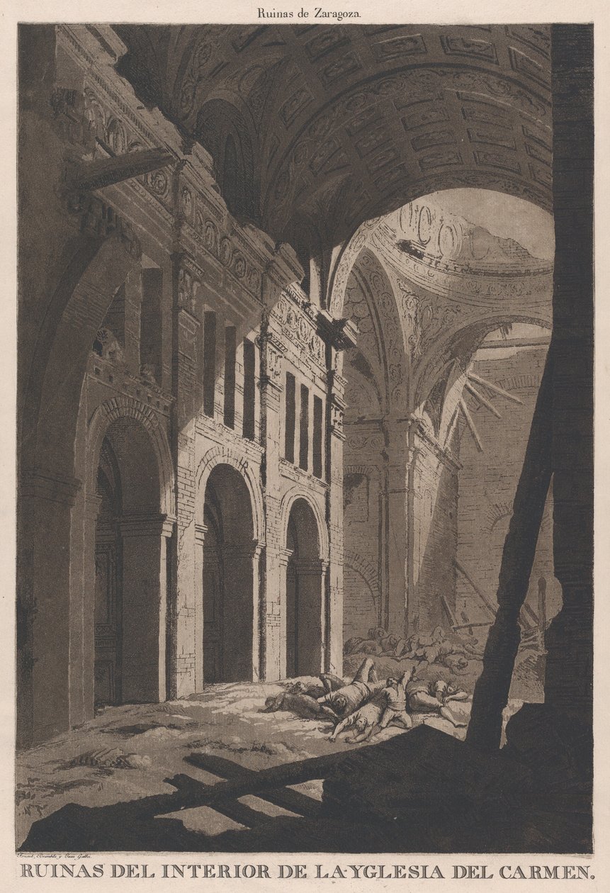 Utsikt over ruinene av det indre av kirken Nuestra Senora del Carmen i Saragos..., 1808-14 av Fernando Brambila