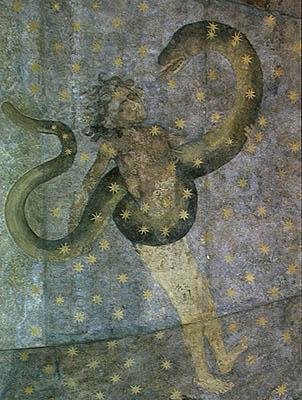 A Man and a Serpent, detalj fra Cielo de Salamanca, ca. 1480-90 av Fernando Gallego