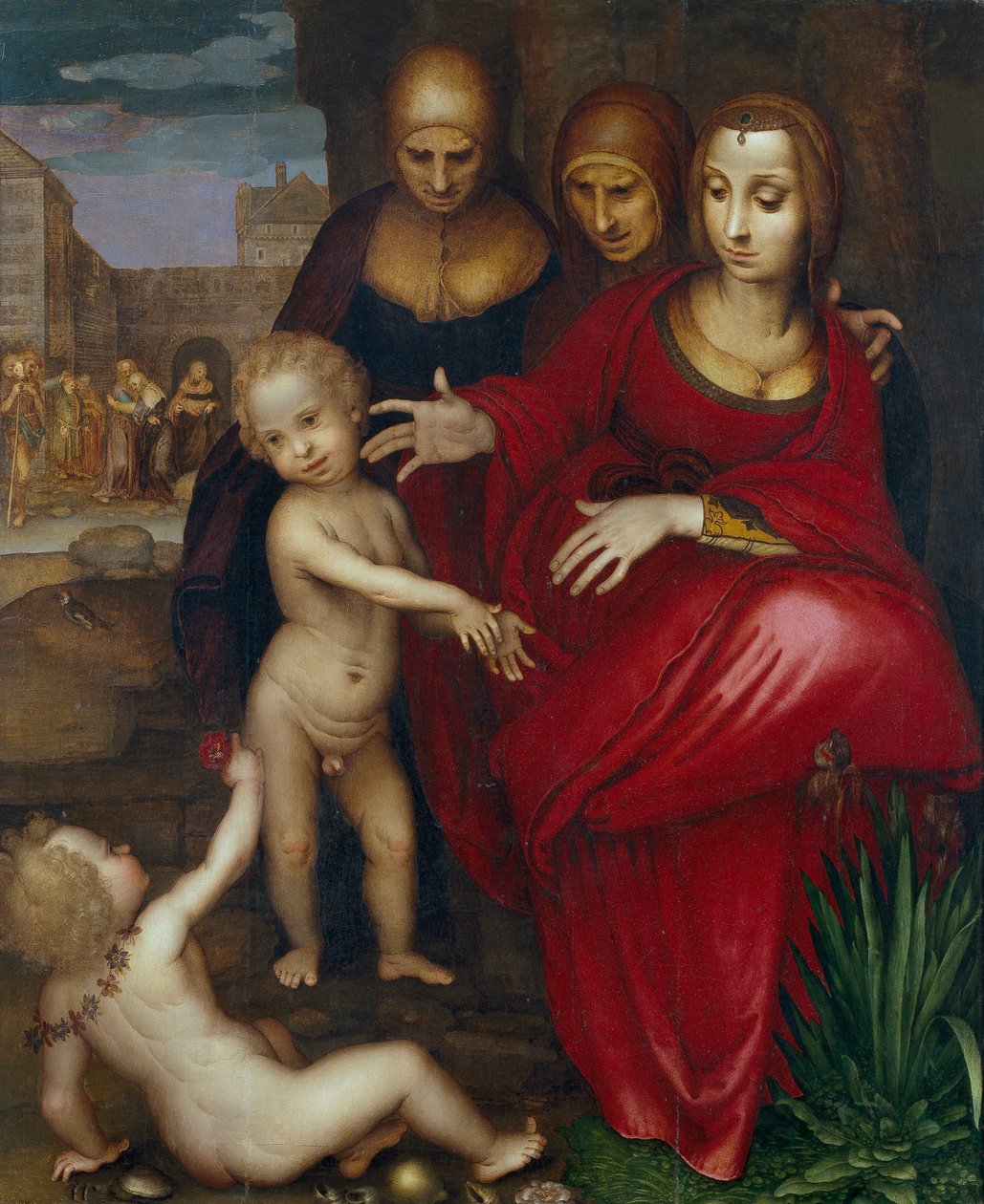 Den hellige Anna, Jomfru Maria, den hellige Elisabeth, den hellige Johannes og Kristusbarnet av Fernando Yanez de Almedina