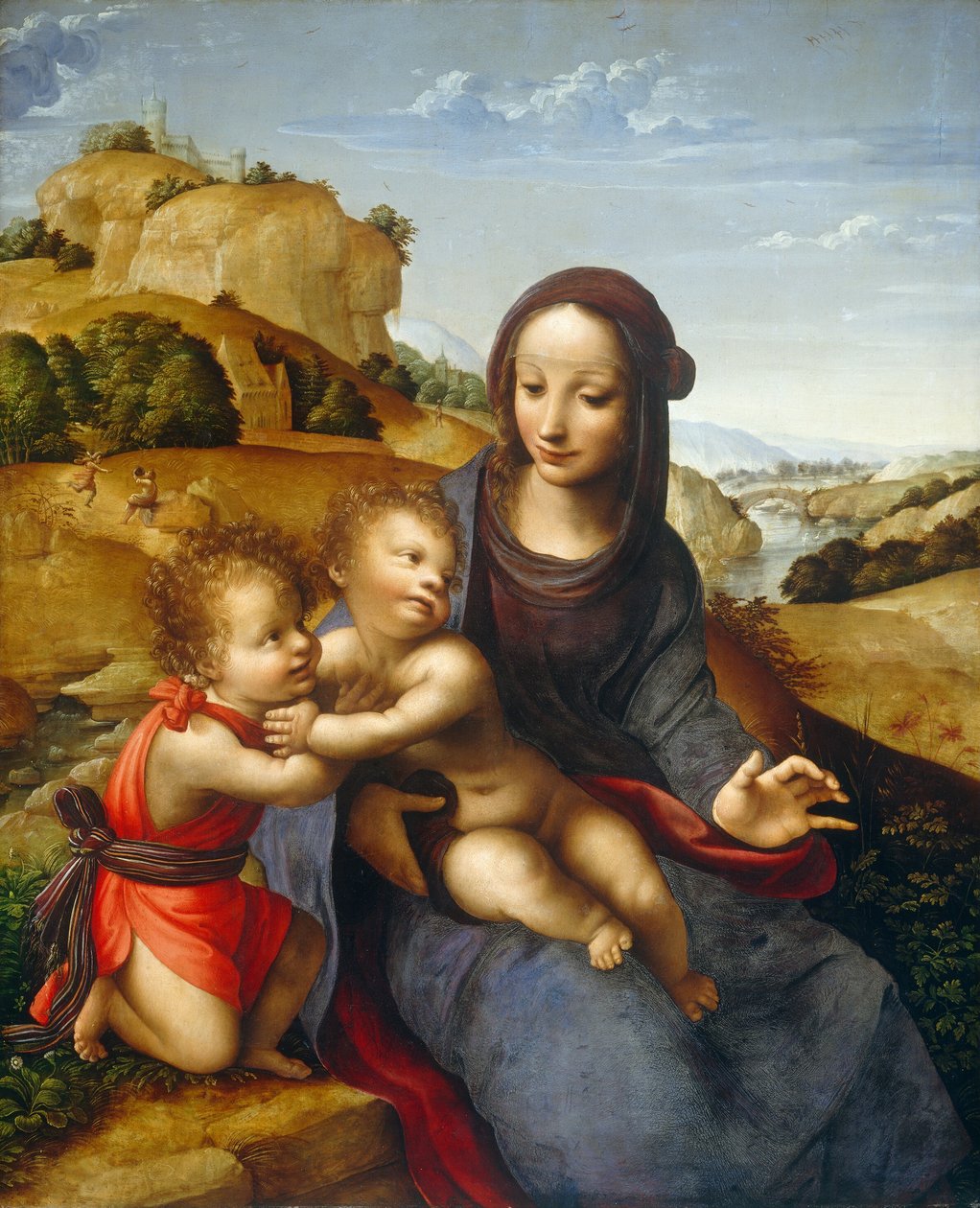 Madonna og barn med spedbarnet Saint John av Fernando Yáñez de la Almedina