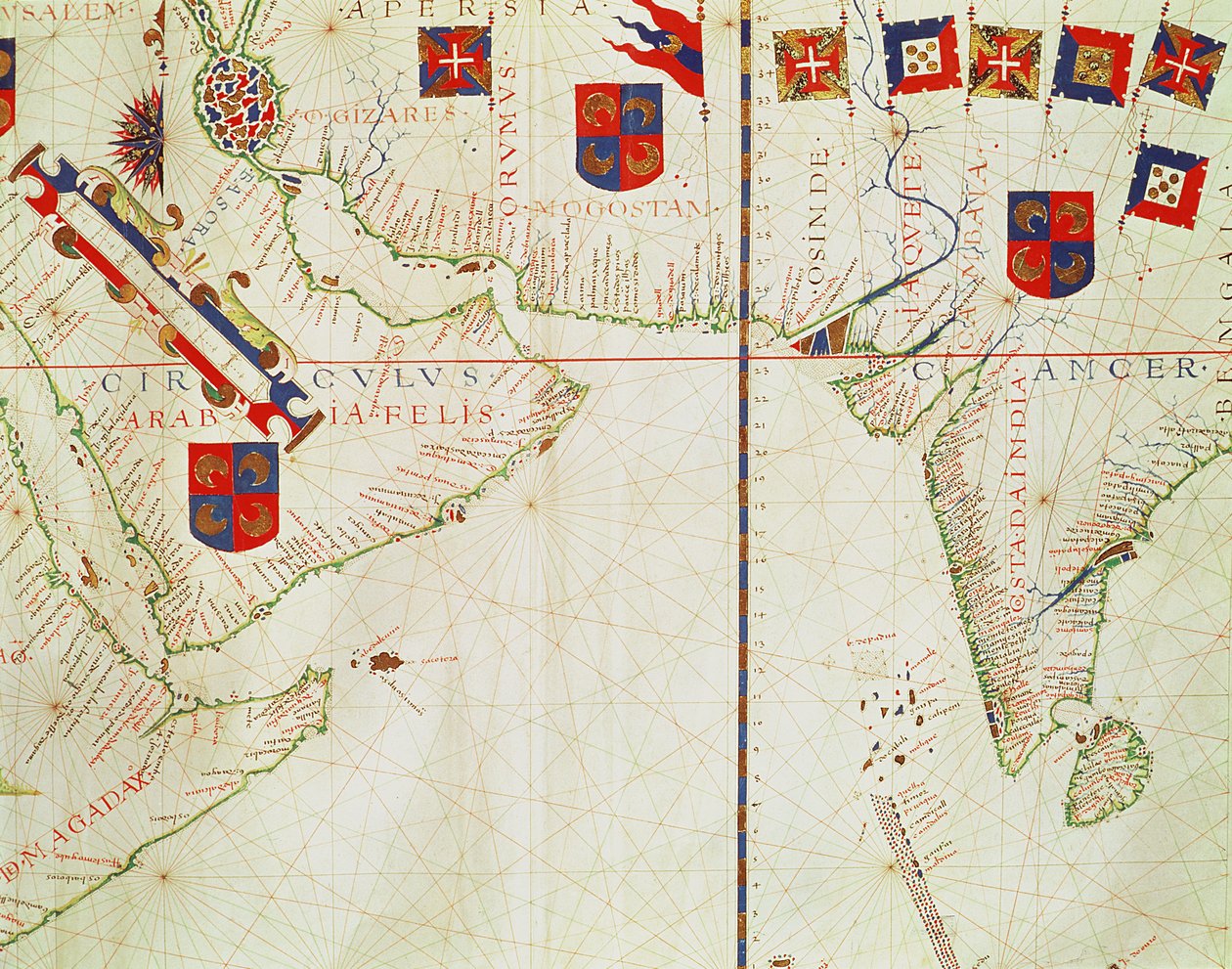 Fol.16 Kart over Persia, Arabia og India, fra et atlas, 1571 av Fernao Vaz Dourado