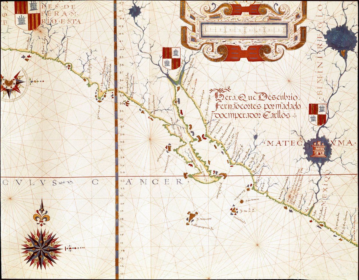 Utsikt over den vestlige kysten av Mexico, og det sørlige California - Kart av Fernao Vaz Dourado