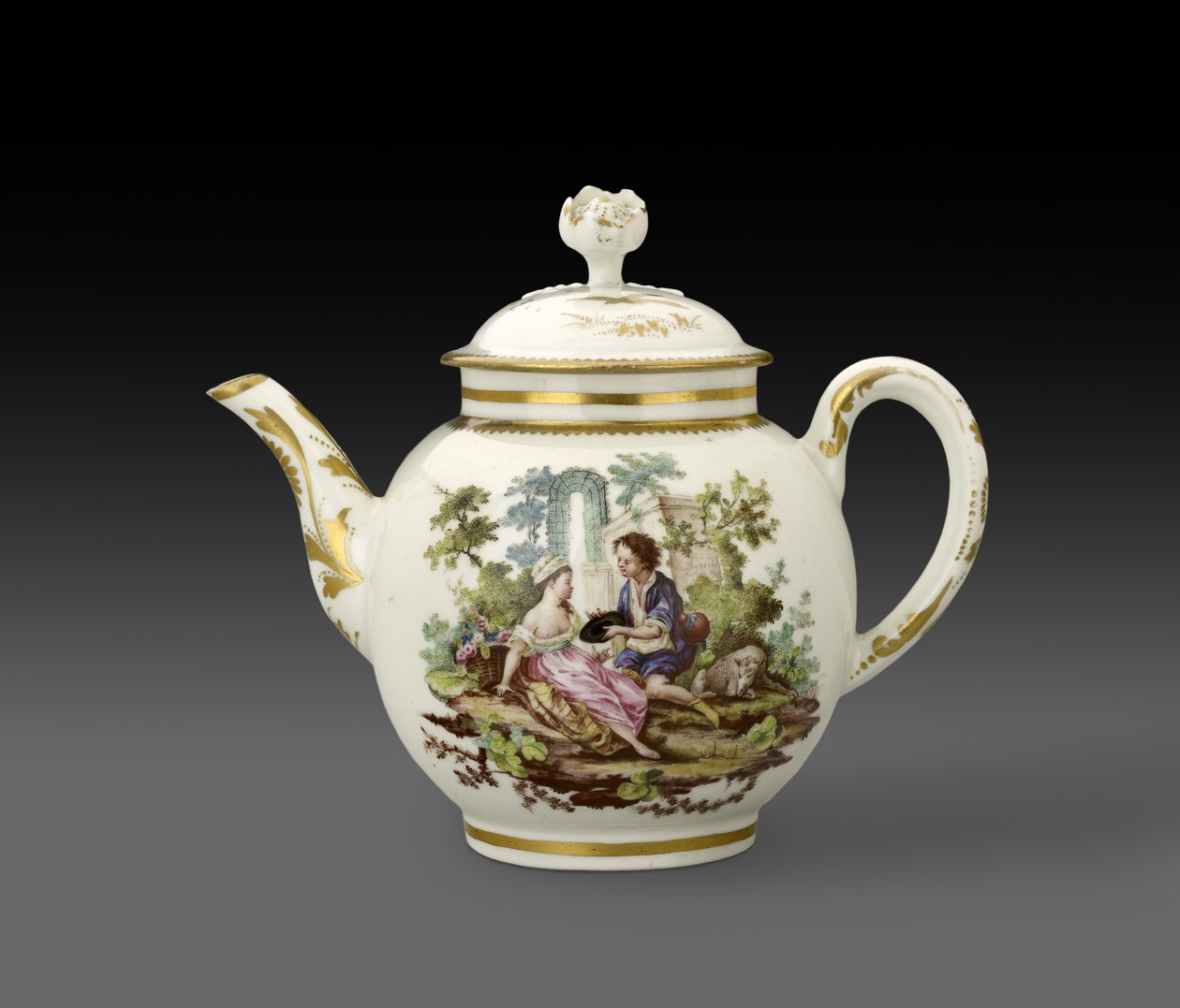 Tekanne og lokk, 1772, Worcester Porcelain Factory (steatisk porselen) av Fidelle Duvivier