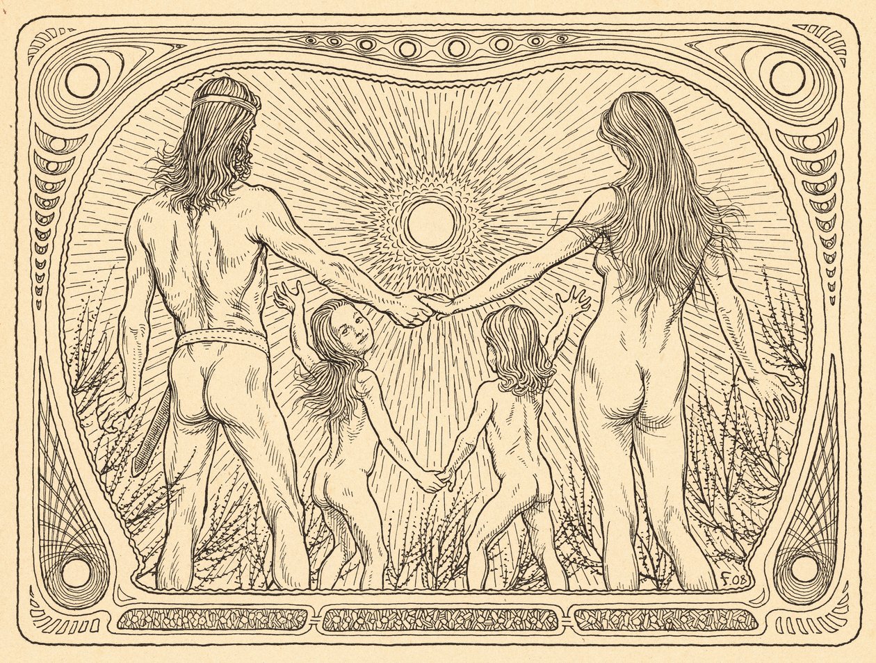 Sonnenwanderer, tallerken 12, fra porteføljen 'Lebenszeichen', pub. 1908 i Berlin av Fritz Heyder Verlag av Fidus