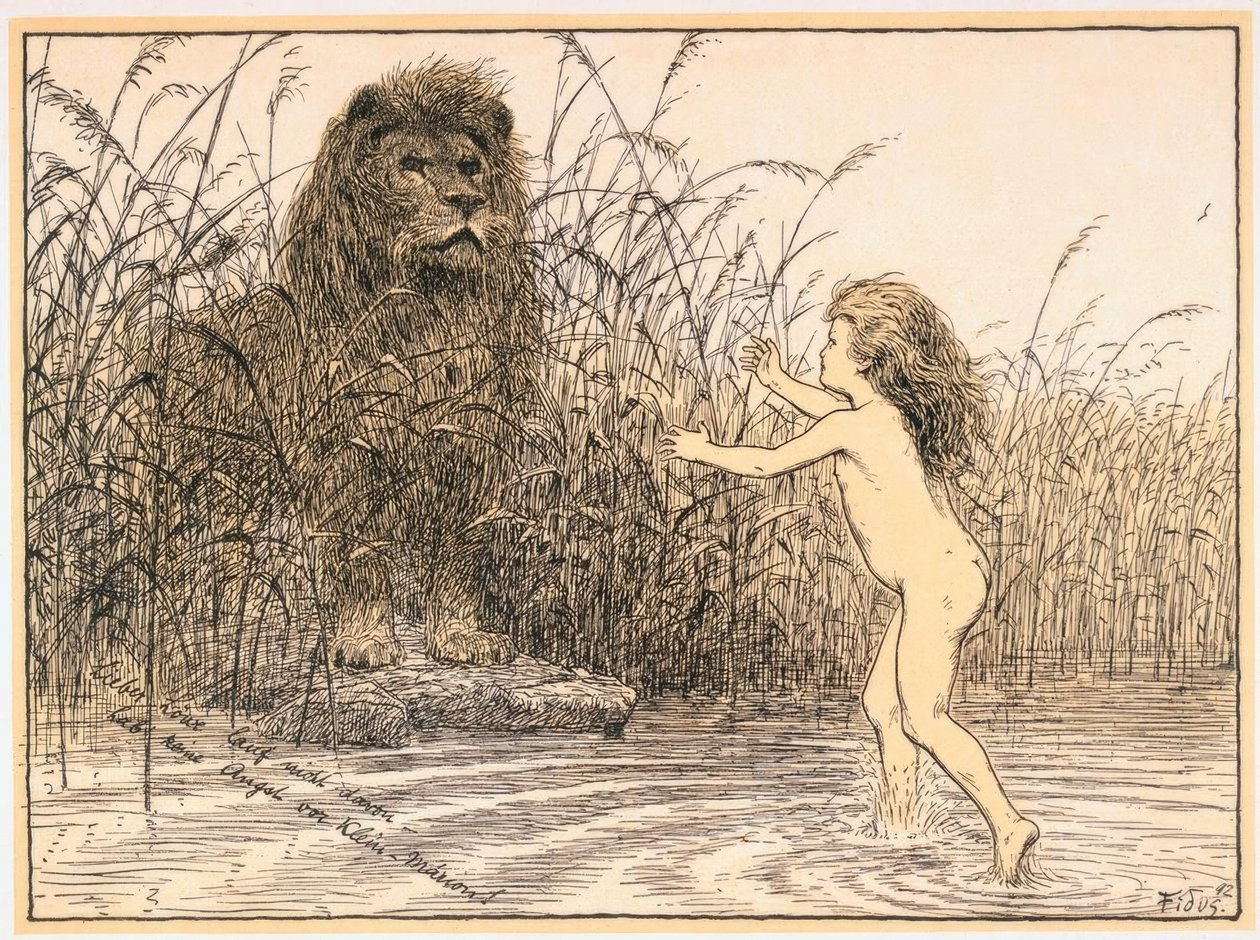 Kjære løve, ikke løp bort / ikke vær redd for lille Marion! av Fidus
