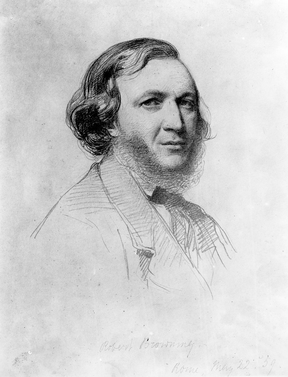 Portrett av Robert Browning (1812-89) (blyant på papir) (bundw-foto) av Field Talfourd