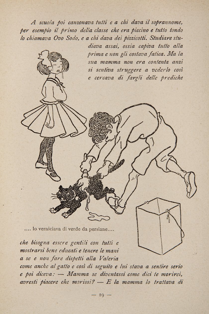 Illustrasjon fra en barnebok, ca.1920-30 av Filiberto Scarpelli