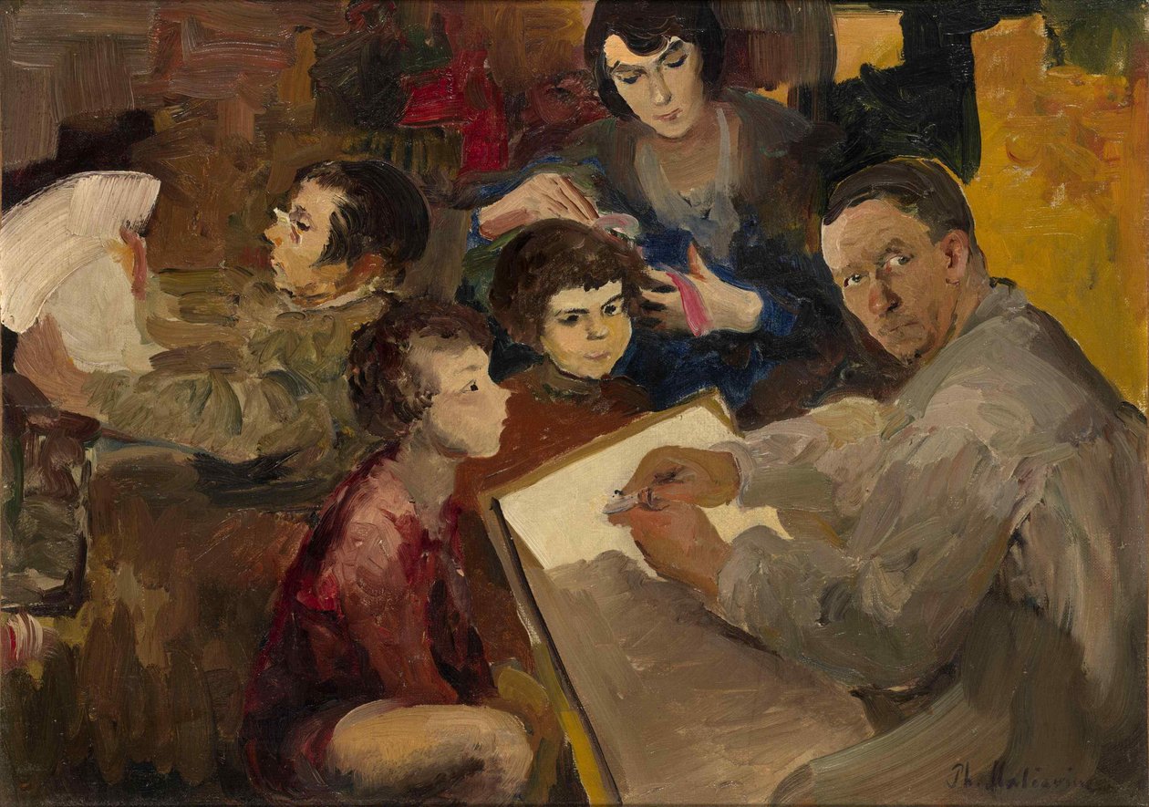 Selvportrett med familie av Filipp Andreevic Maljavin