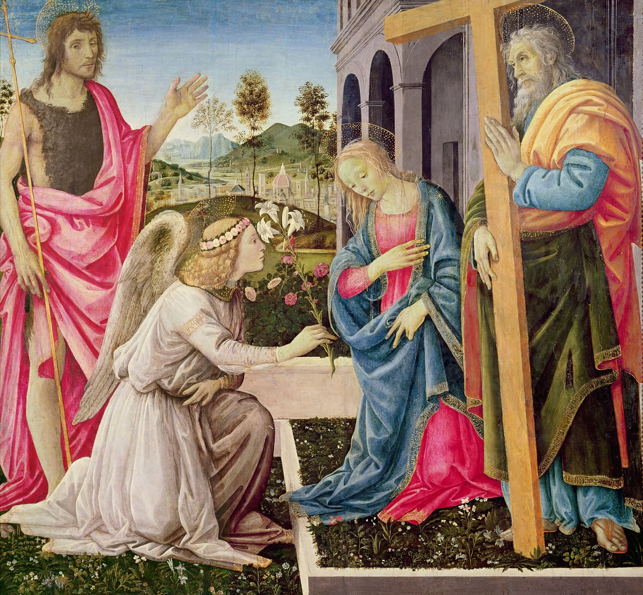 Bebudelse med St. Joseph og St. Johannes døperen, ca. 1485 (tempera på panel) av Filippino Lippi