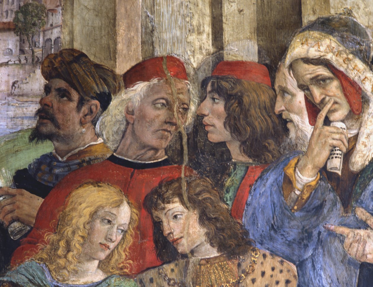 Detalj fra tvisten om St. Thomas, Carafa kapell, Santa Maria sopra Minerva, Roma, 1488-93 av Filippino Lippi