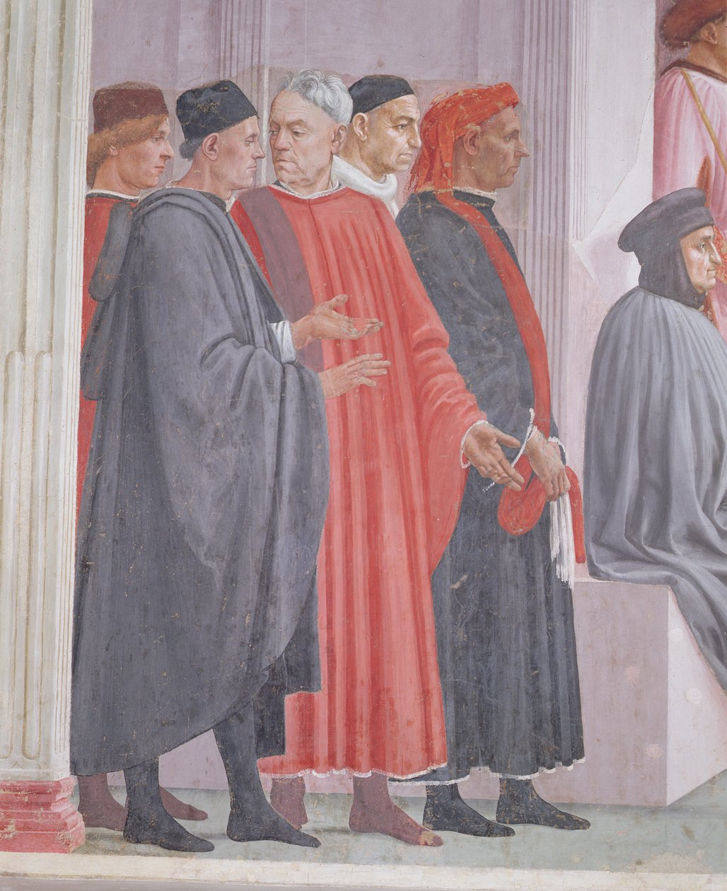 Detalj fra oppdragelsen av sønnen til Theophilus og St. Peter på tronen av Filippino Lippi