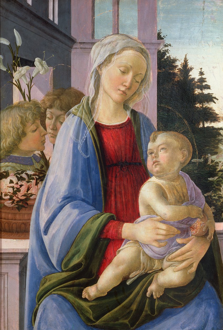 Madonna og barn med engler (The Madonna of the Pomegranate) av Filippino Lippi