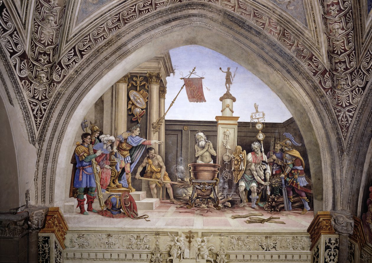 Nordveggen til Strozzi-kapellet, The Martyrium of St. John the Evangelist, ca. 1457-1502 av Filippino Lippi