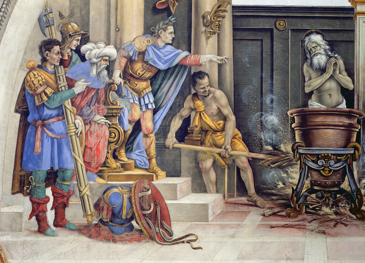 Nordveggen til Strozzi-kapellet, The Martyrium of St. John the Evangelist, c.1457-1502 detalj av 208295 av Filippino Lippi