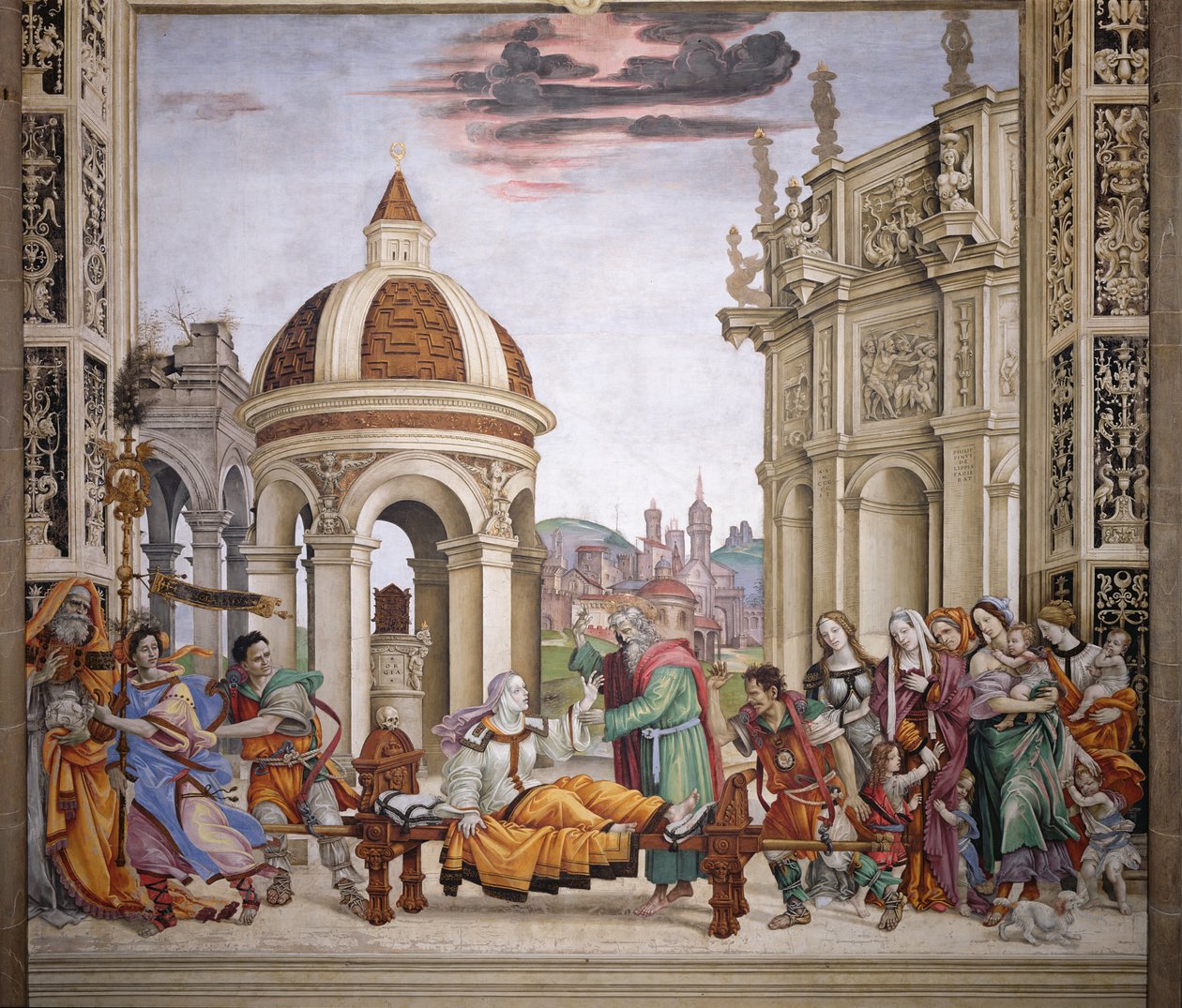 Nordveggen til Strozzi-kapellet, The raising of Drusiana av St. John the Evangelist, ca. 1457-1502 av Filippino Lippi
