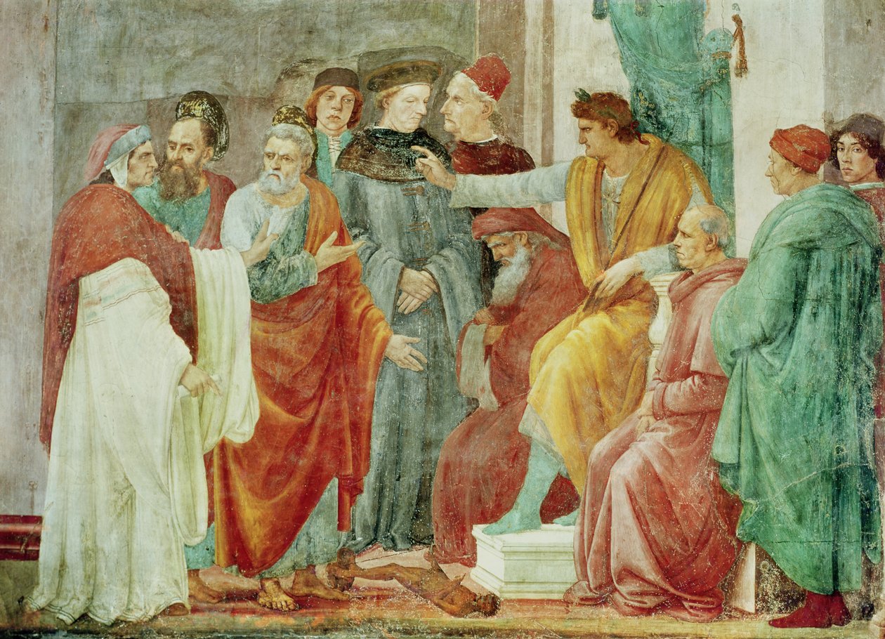 Striden med Simon Mago (Nero Enthroned), nedre lag av veggen til høyre for alteret, ca. 1484-85 av Filippino Lippi
