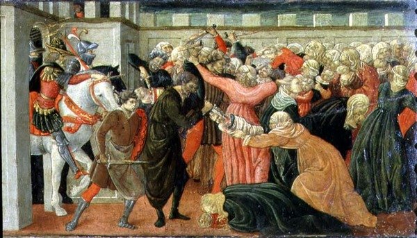 The Massacre of the Innocents, detalj av et predella-panel, ca. 1470 (tempera på panel) av Filippino (and workshop) Lippi