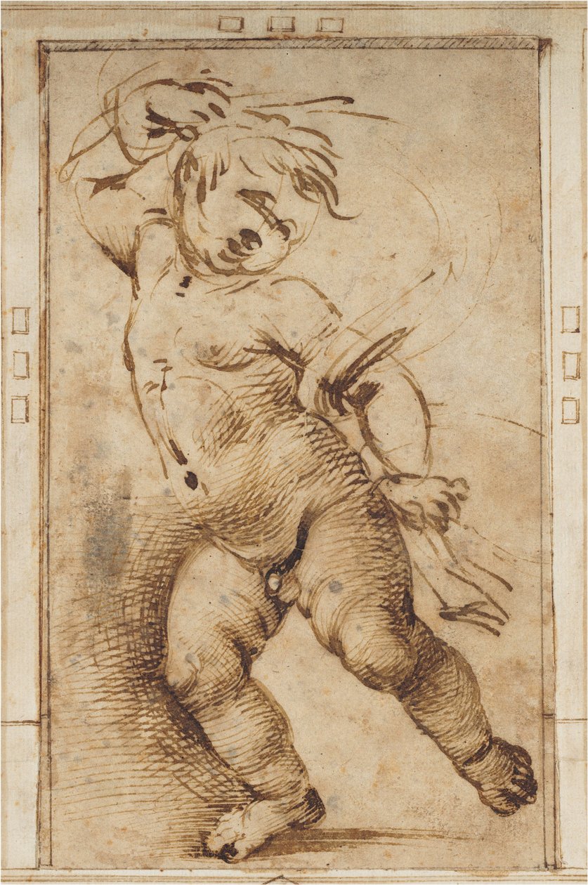 Dansende putto holder et draperi av Filippino Lippi