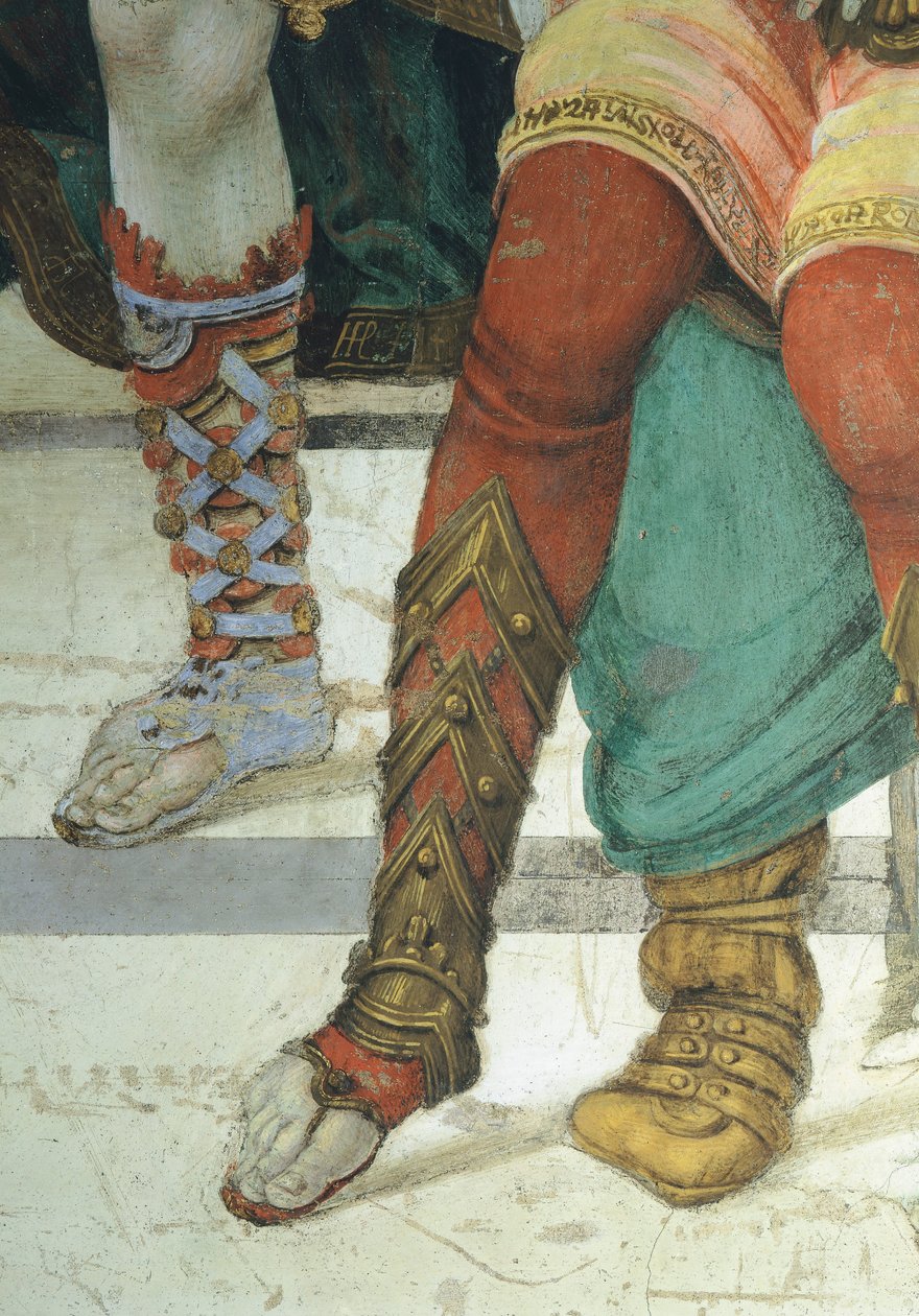 Detalj av fottøy, St Philip the Apostle foran Mars-tempelet i Hierapolis av Filippino Lippi