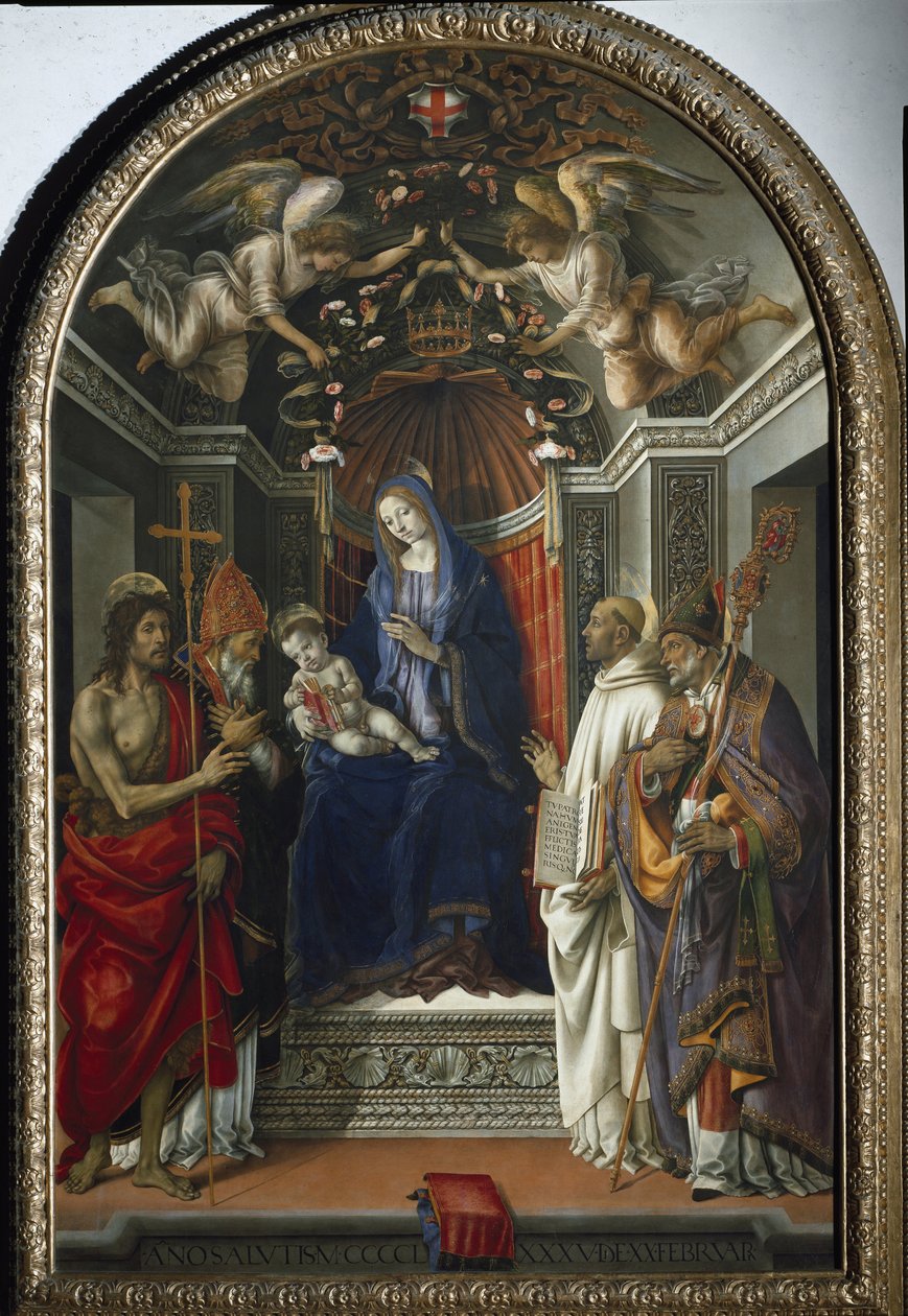 Madonna med barnet omgitt av de hellige døperen Johannes, Victor, Bernard av Clairvaux og den hellige Zenobius (1485-1486, tempera på poppeltre) av Filippino Lippi
