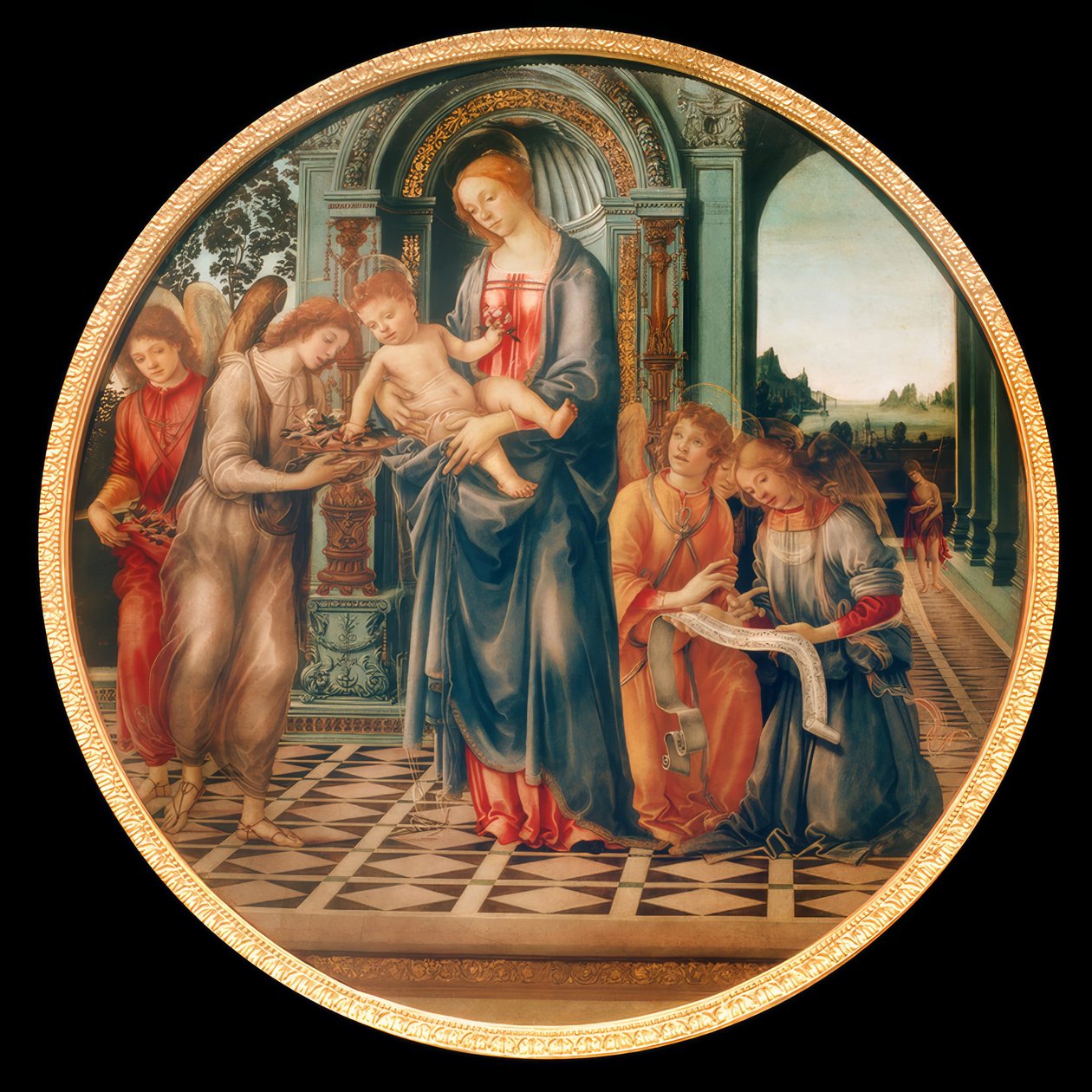 Maria med barnet, engler og døperen Johannes av Filippino Lippi