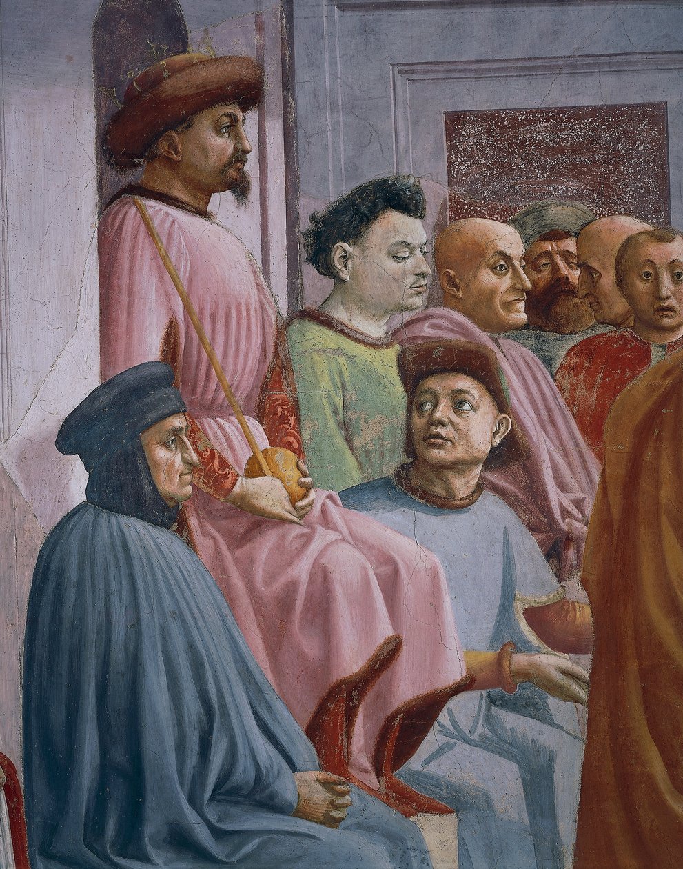 Miracle of Theophilus, detalj fra The Raising of the Son of Theophilus, av Tommaso Masaccio, fresco av Filippino Lippi