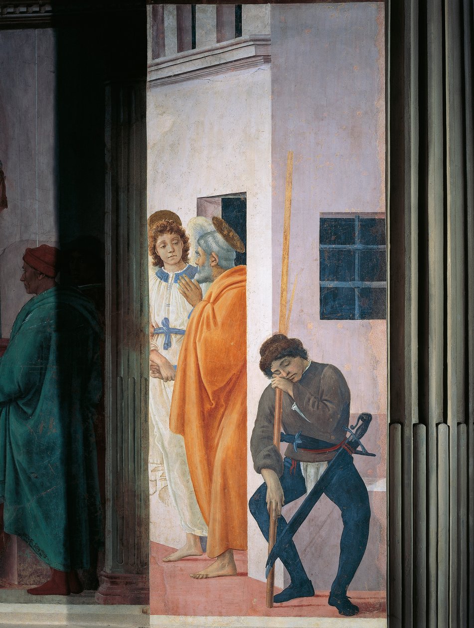 Saint Peter Freed from Prison, av Filippino Lippi, freskomaleri av Filippino Lippi