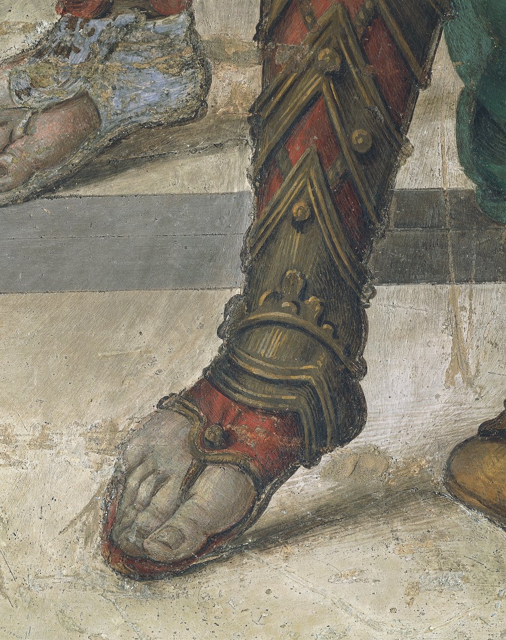 Saint Philip Driving Dragon fra Temple of Hieropolis av Filippino Lippi, detalj av fottøy, freskomaleri av Filippino Lippi