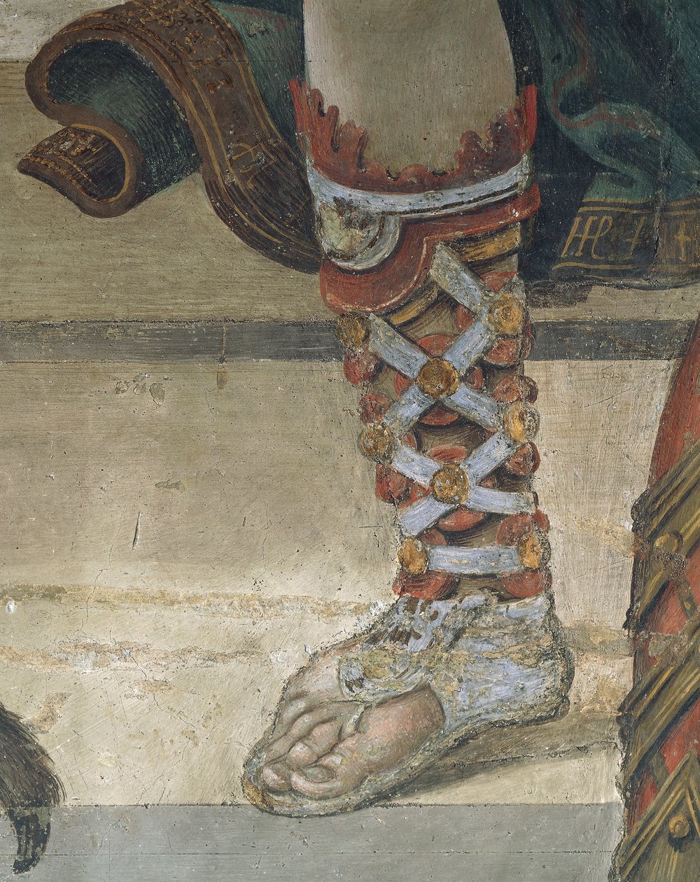 Saint Philip Driving Dragon fra Temple of Hieropolis, detalj av fottøy, fresco av Filippino Lippi