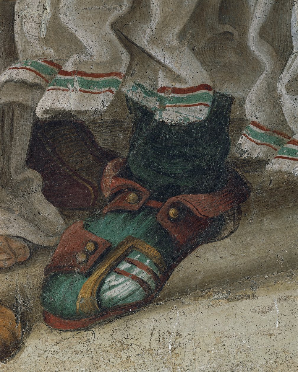 Saint Philip Driving Dragon fra Temple of Hieropolis, detalj av fottøy, fresco av Filippino Lippi