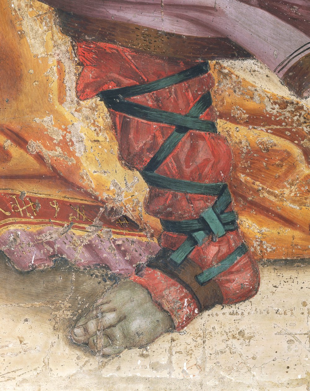 Saint Philip Driving Dragon fra Temple of Hieropolis, detalj av fottøy, fresco av Filippino Lippi